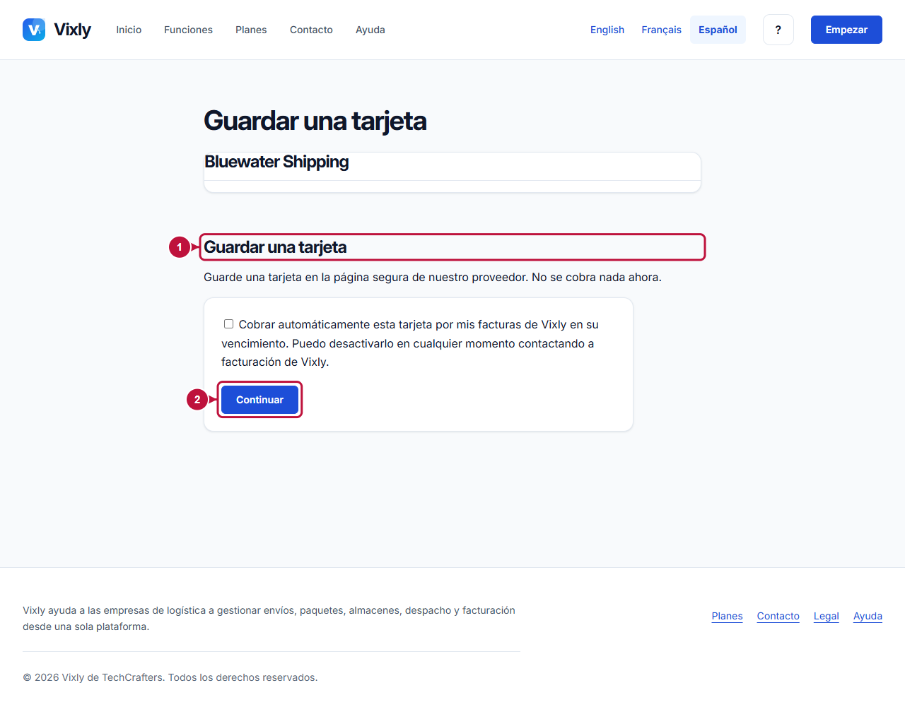 Pantalla anotada que indica dónde actuar: Acción para guardar una tarjeta
