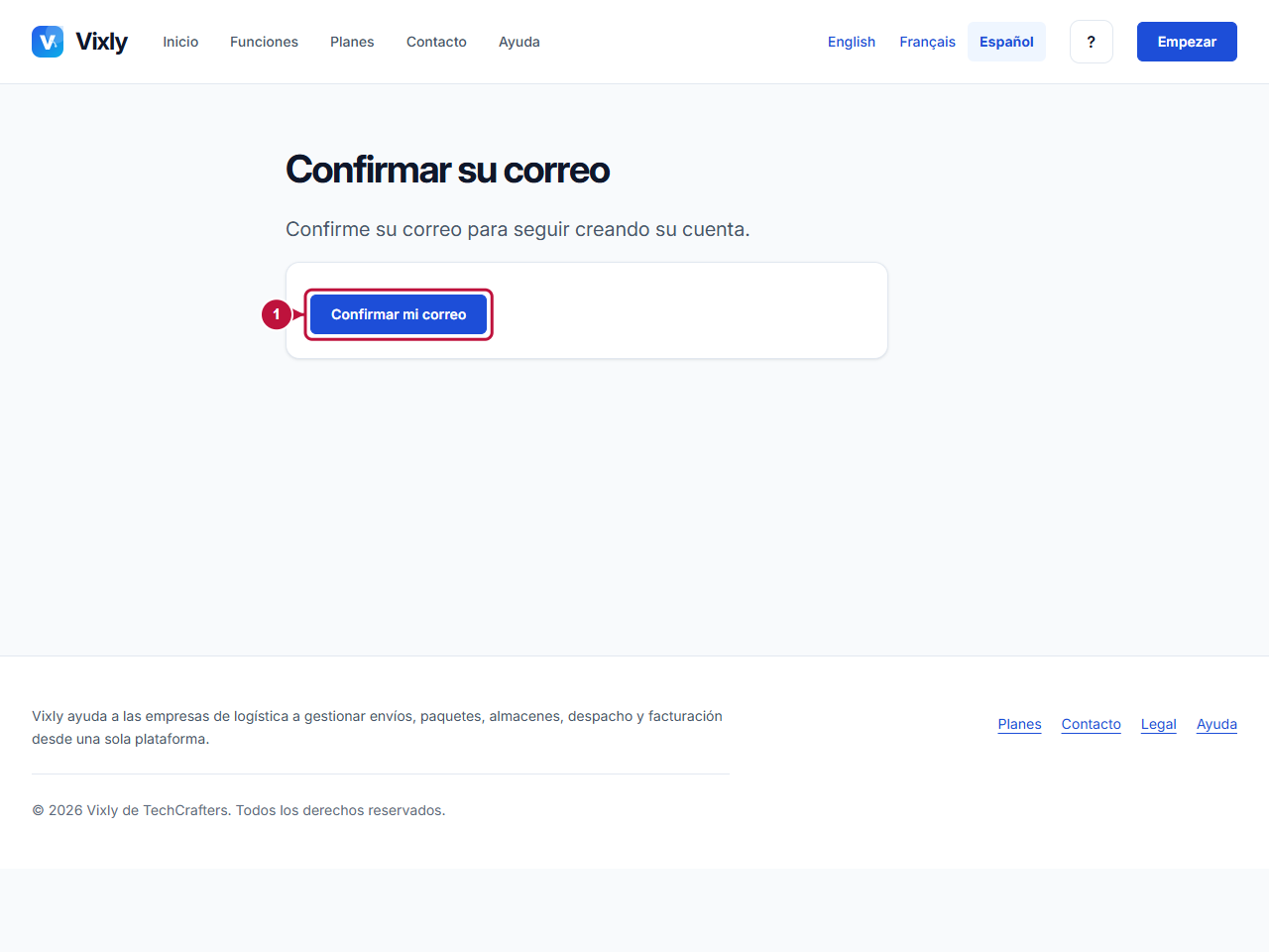 Pantalla anotada que indica dónde actuar: Botón de confirmación del correo
