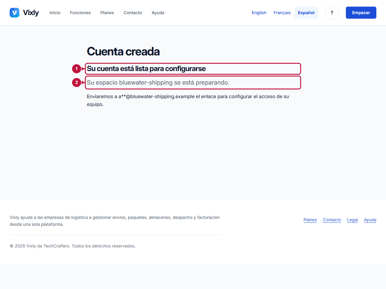 Pantalla anotada que indica dónde actuar: Creación de cuenta y acceso al espacio